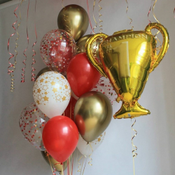 Композиция "Чемпион" с красными и золотыми шарами 