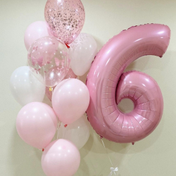 Нежно-розовые шарики с фольгированной цифрой на 6 лет девочке