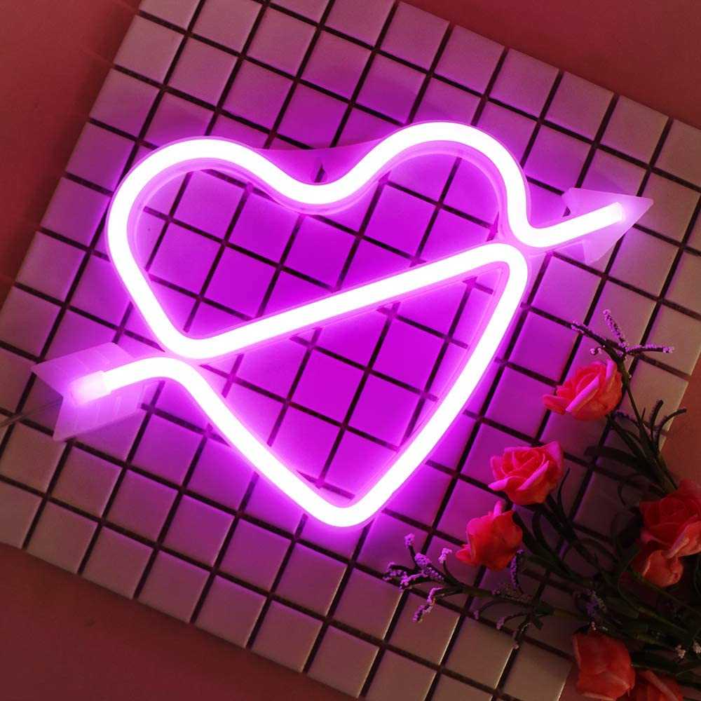 световая фигура сердце, со стрелой, 18*28 см. розовый