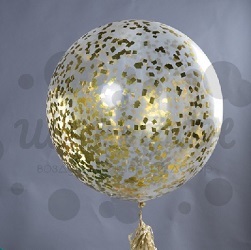 Большой золотой шар с конфетти и тассел 