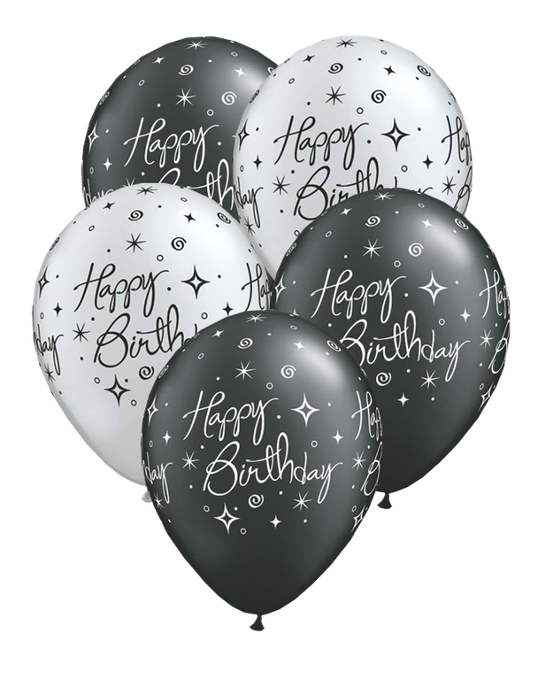 шары черные и белые с надписью happy birthday