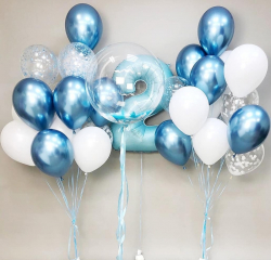 Белые и голубые металлические шары на 2 годика