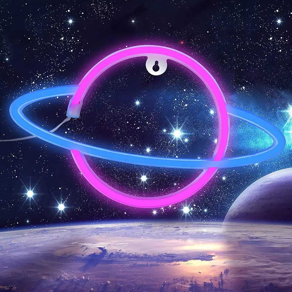 световая фигура сатурн, 17*30 см. розовый/синий