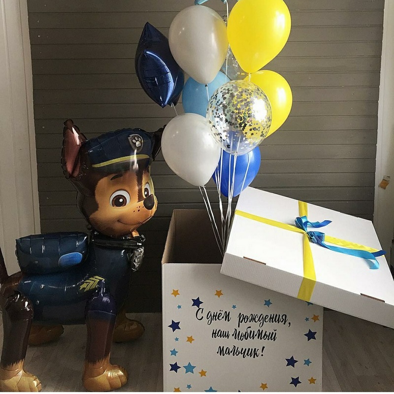 коробка с шарами в стиле щенячий патруль