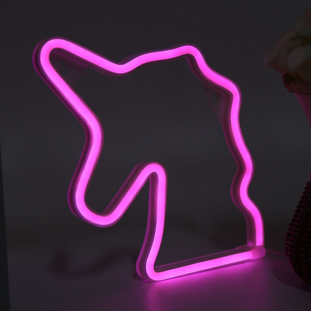 световая фигура единорог, 19*22 см. розовый