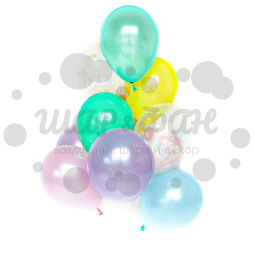 облако жемчужных разноцветных шаров с конфетти