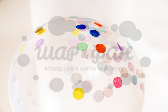 облако нежных разноцветных шаров с конфетти 