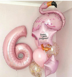 Фонтан шаров розовый фламинго с цифрой