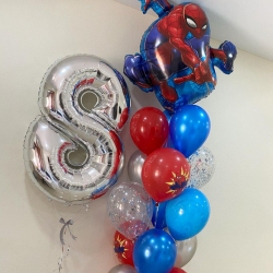 Синие и красные шары с фольгированным шаром Человек-паук