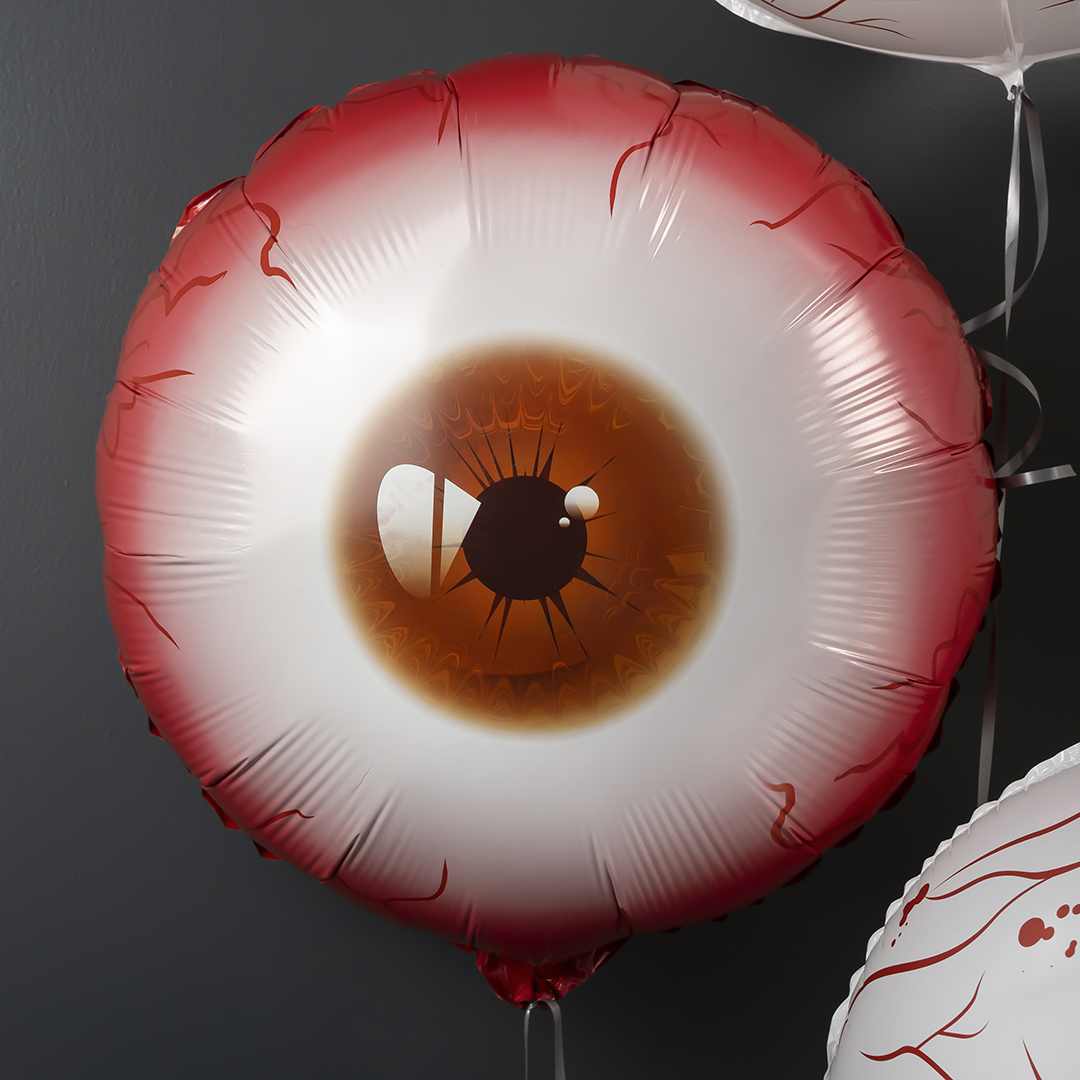 шар фольгированный круг 45 см глаз монстра красный ,с гелием