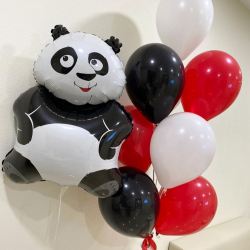 Фольгированный шар Панда с красными и белыми шариками