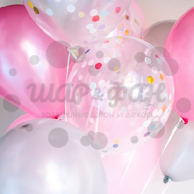 Облако Розово-серебряных шаров с конфетти 