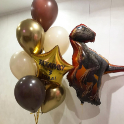 Золотые и шоколадные шары с динозавром на 3 годика