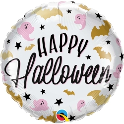 Шар фольгированный круг 45 см Happy Halloween,с гелием