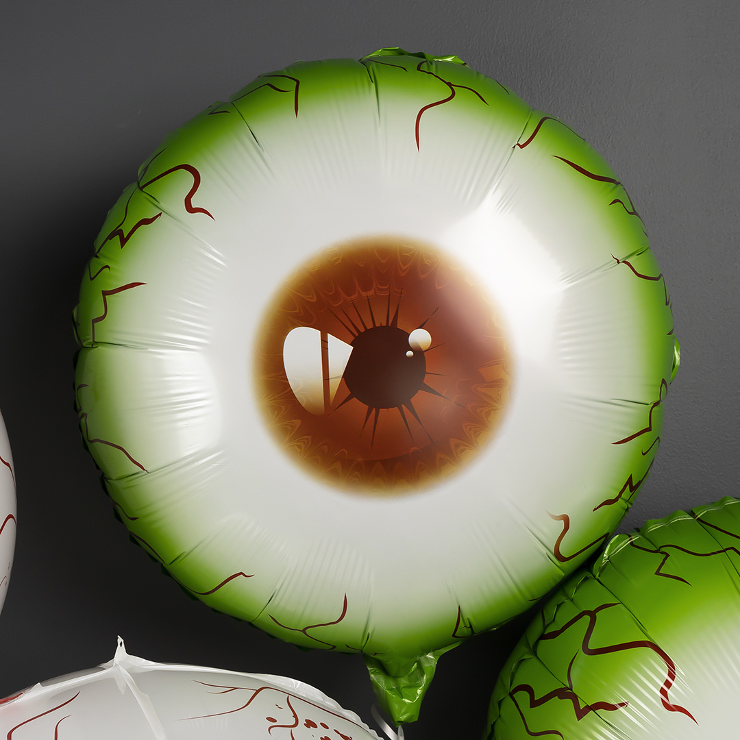 шар фольгированный круг 45 см глаз монстра зелёный ,с гелием