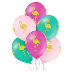 Букет шаров с рисунком Золотой фламинго