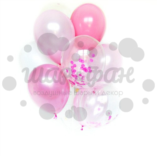 облако жемчужных розово-белых шаров с конфетти
