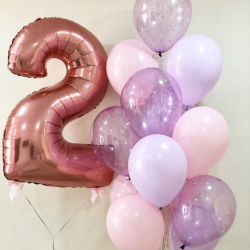 Розовые и сиреневые шары с фольгированной цифрой
