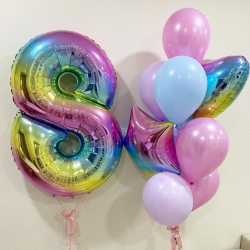 Разноцветные шары с радужной цифрой девочке на 8 лет